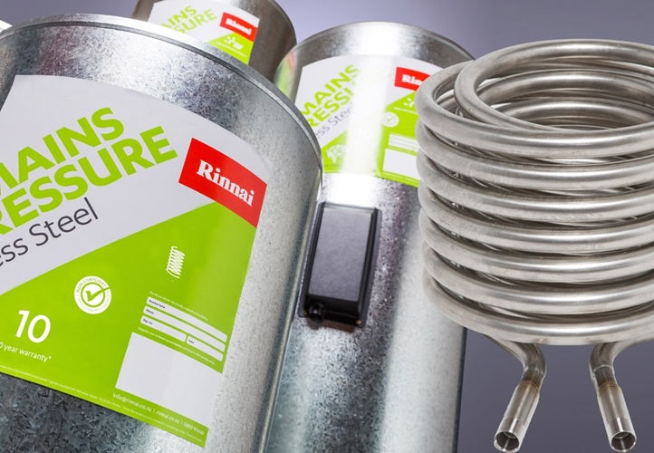 Rinnai Mains Pressure Stainless Steel Single Coil Hot Water Cylinder For Closed Loop Solar Systems