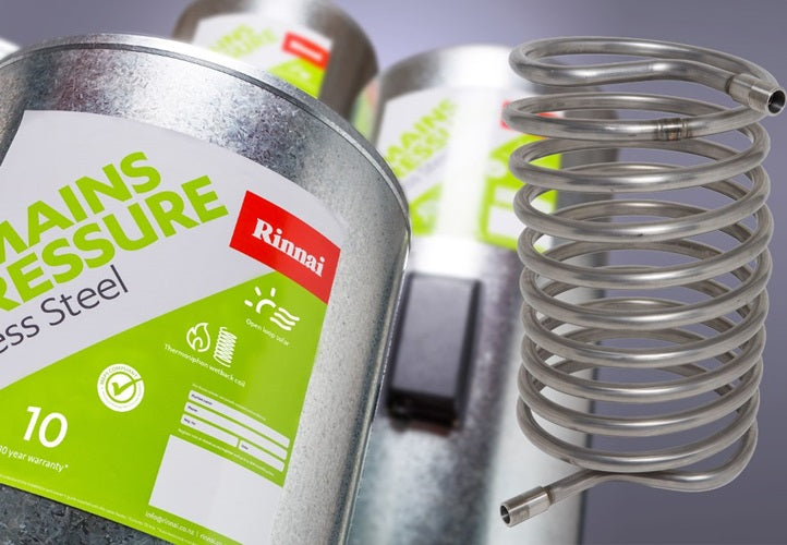 Rinnai Mains Pressure Stainless Steel Single Coil Hot Water Cylinder For Wetback